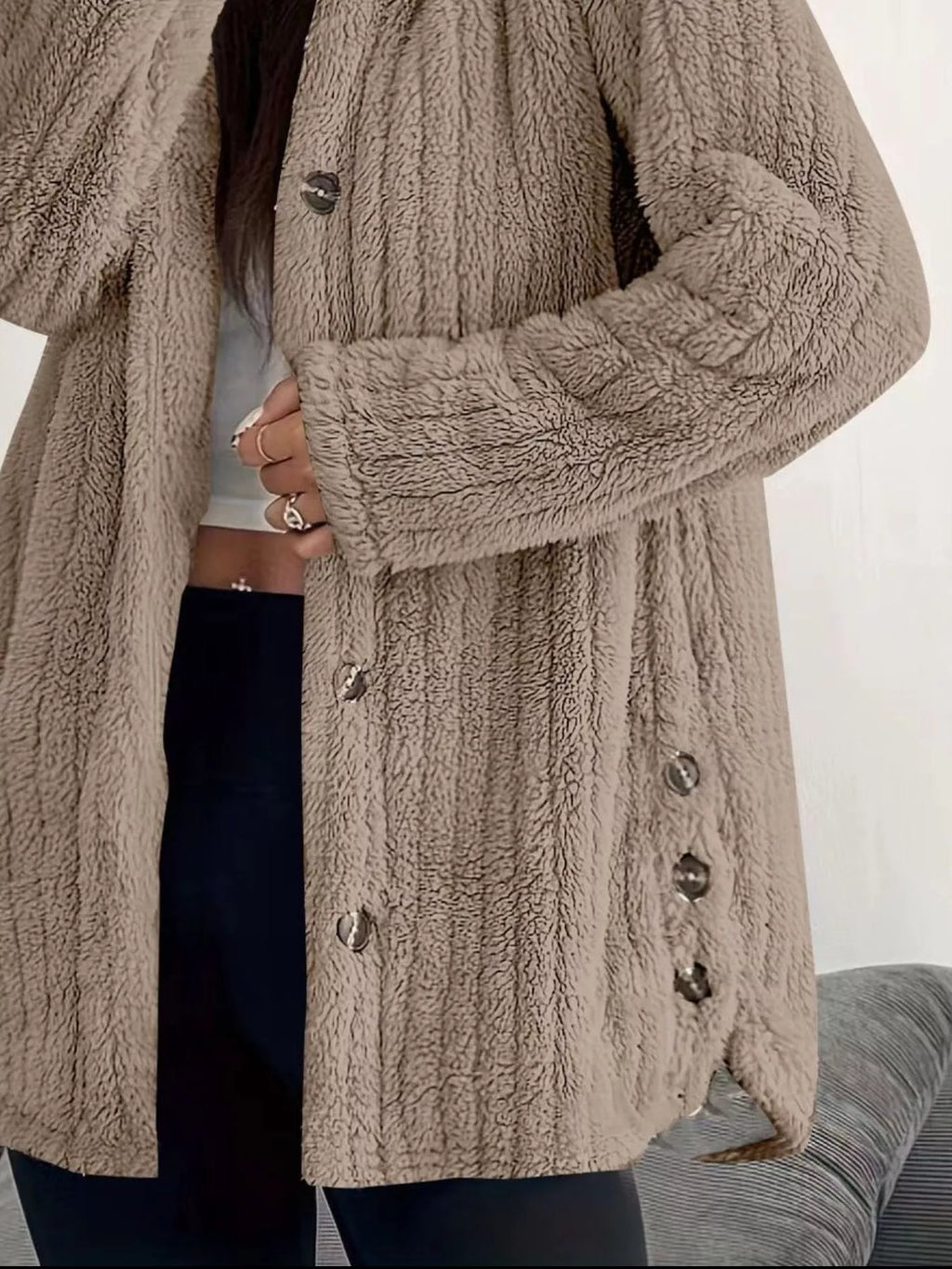 Full Size Fleece Button Up Hooded Outerwear Plus Size - Godess Beauty  #