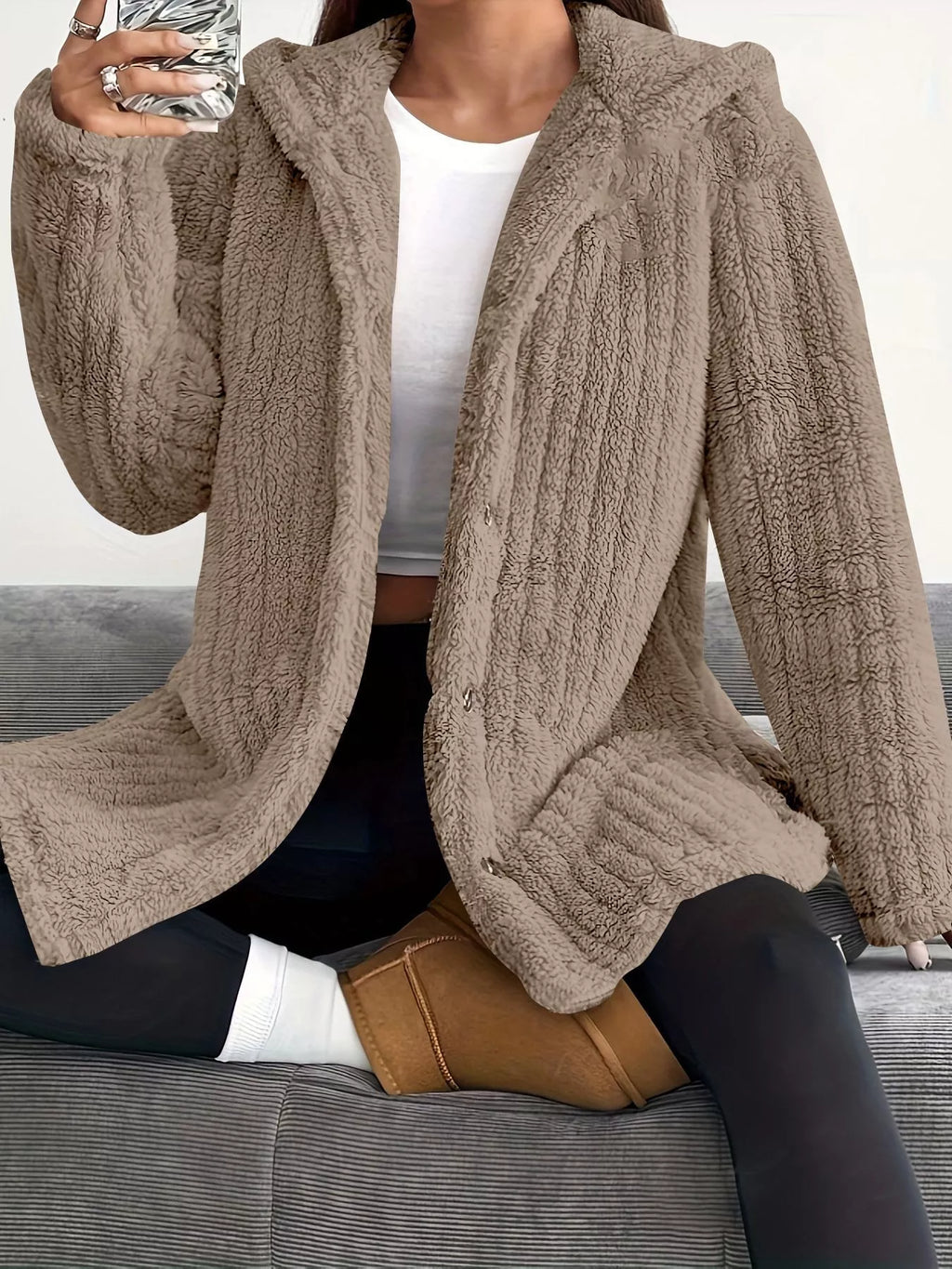 Full Size Fleece Button Up Hooded Outerwear Plus Size - Godess Beauty  #