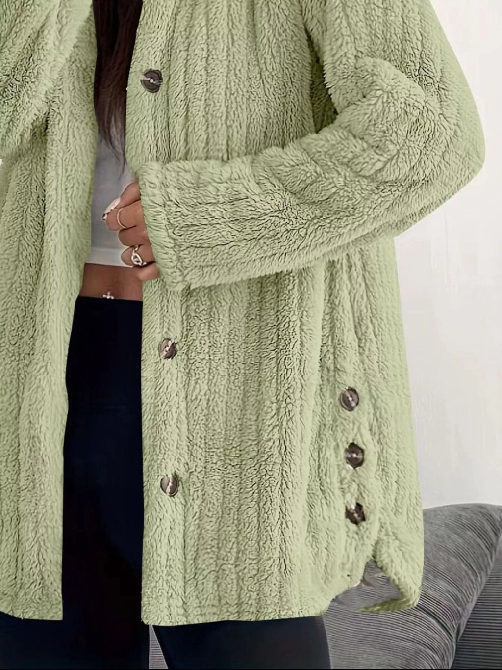 Full Size Fleece Button Up Hooded Outerwear Plus Size - Godess Beauty  #