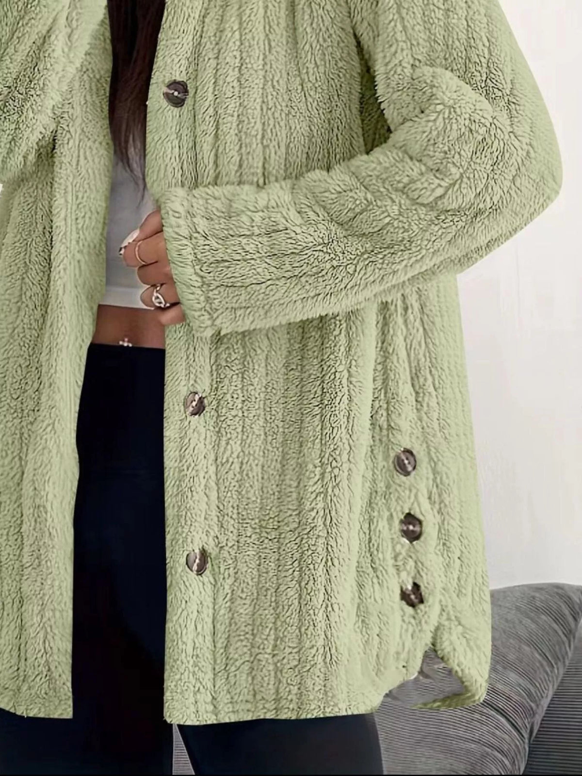 Full Size Fleece Button Up Hooded Outerwear Plus Size - Godess Beauty  #