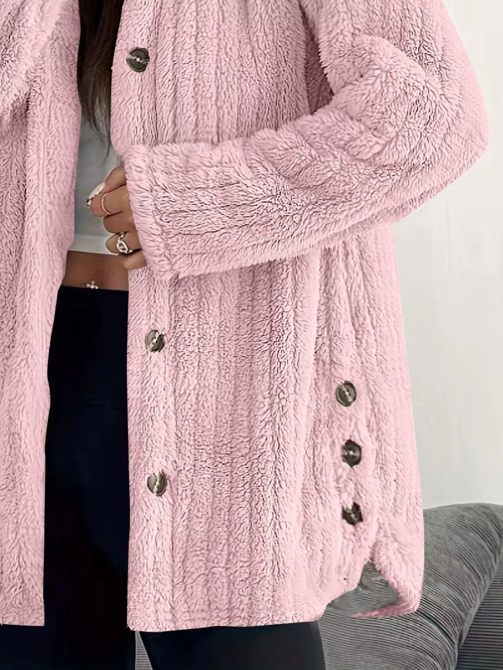 Full Size Fleece Button Up Hooded Outerwear Plus Size - Godess Beauty  #
