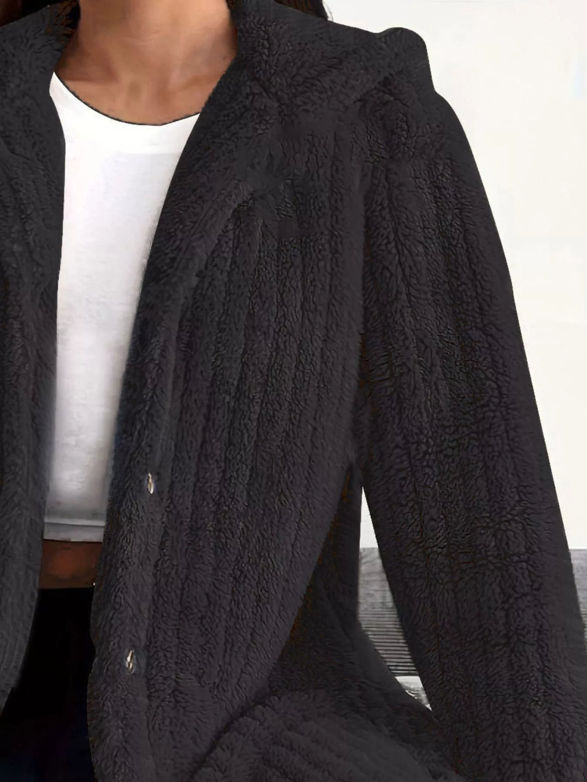 Full Size Fleece Button Up Hooded Outerwear Plus Size - Godess Beauty  #