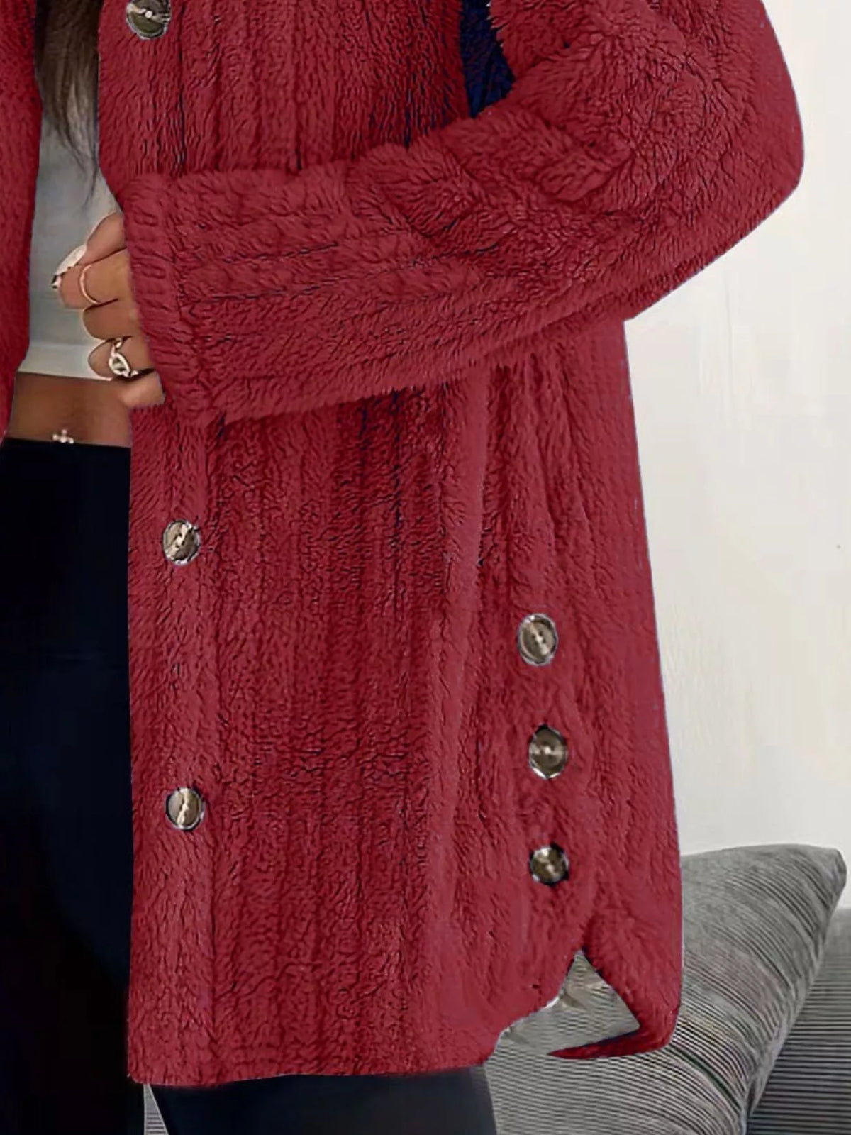 Full Size Fleece Button Up Hooded Outerwear Plus Size - Godess Beauty  #