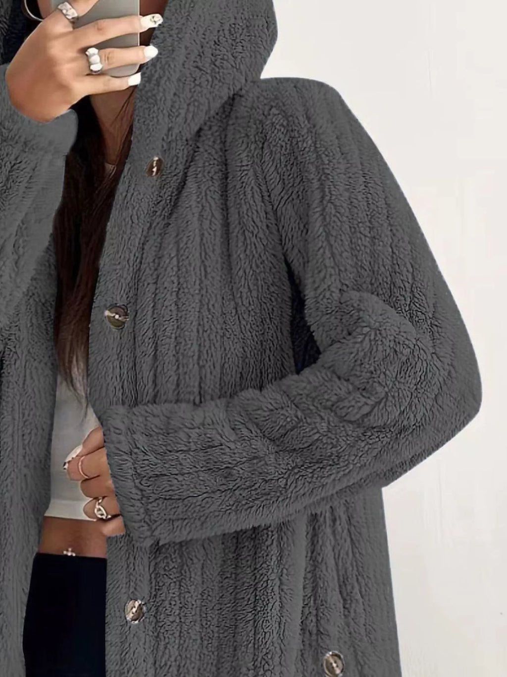 Full Size Fleece Button Up Hooded Outerwear Plus Size - Godess Beauty  #