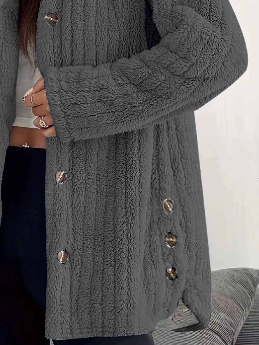 Full Size Fleece Button Up Hooded Outerwear Plus Size - Godess Beauty  #