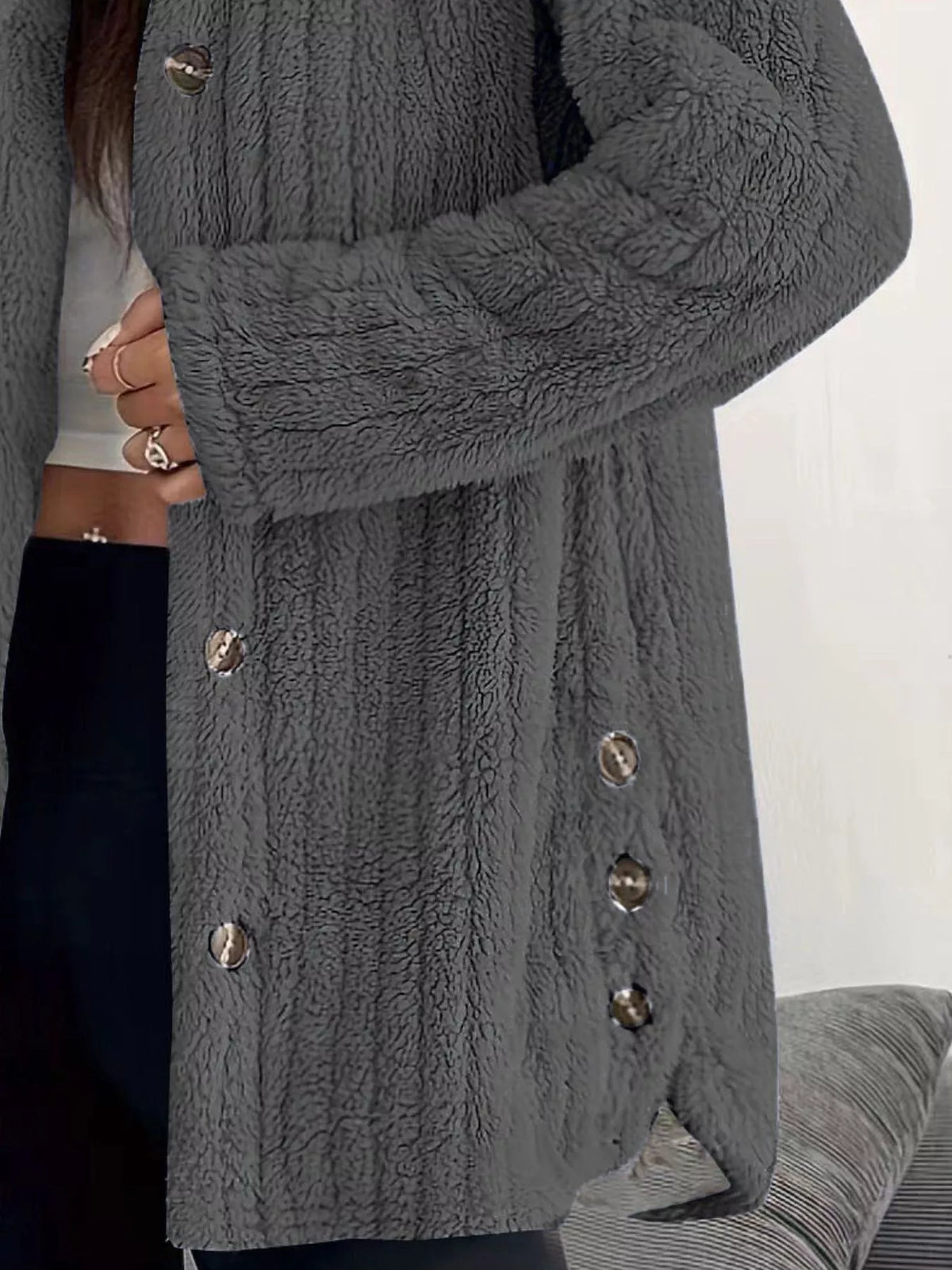 Full Size Fleece Button Up Hooded Outerwear Plus Size - Godess Beauty  #
