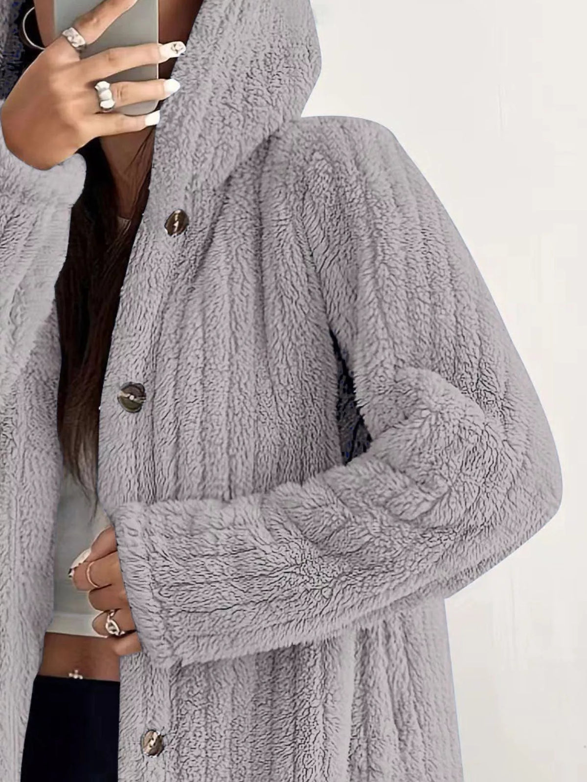 Full Size Fleece Button Up Hooded Outerwear Plus Size - Godess Beauty  #