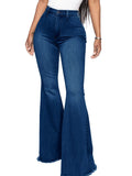Full Size High-Waisted Raw Hem Flare Jeans Plus Size - Godess beauty  #