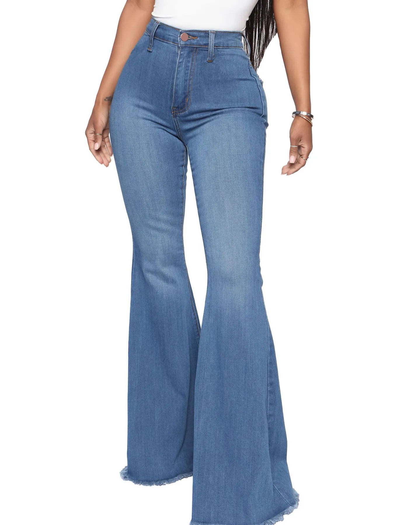 Full Size High-Waisted Raw Hem Flare Jeans Plus Size - Godess beauty  #