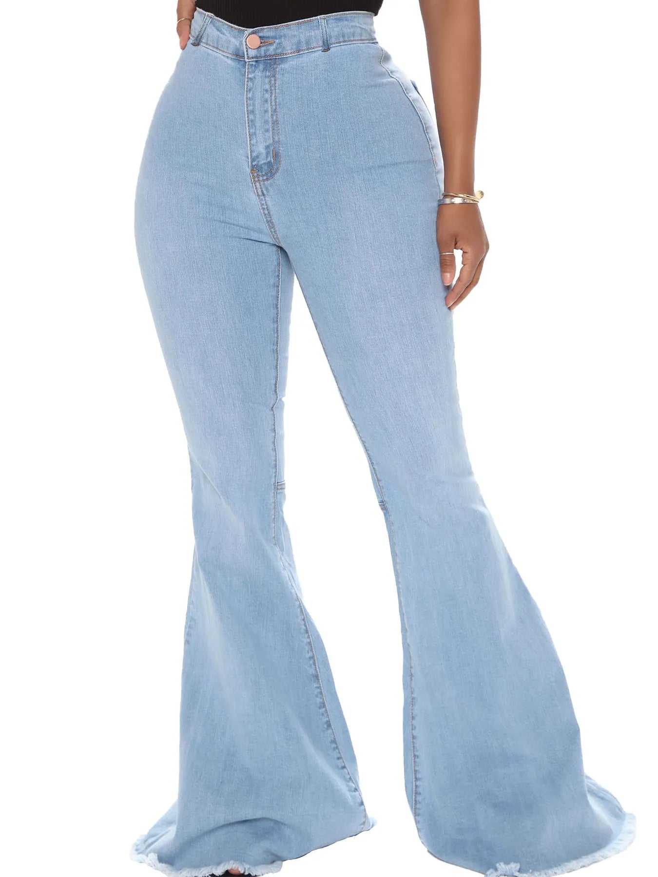 Full Size High-Waisted Raw Hem Flare Jeans Plus Size - Godess beauty  #