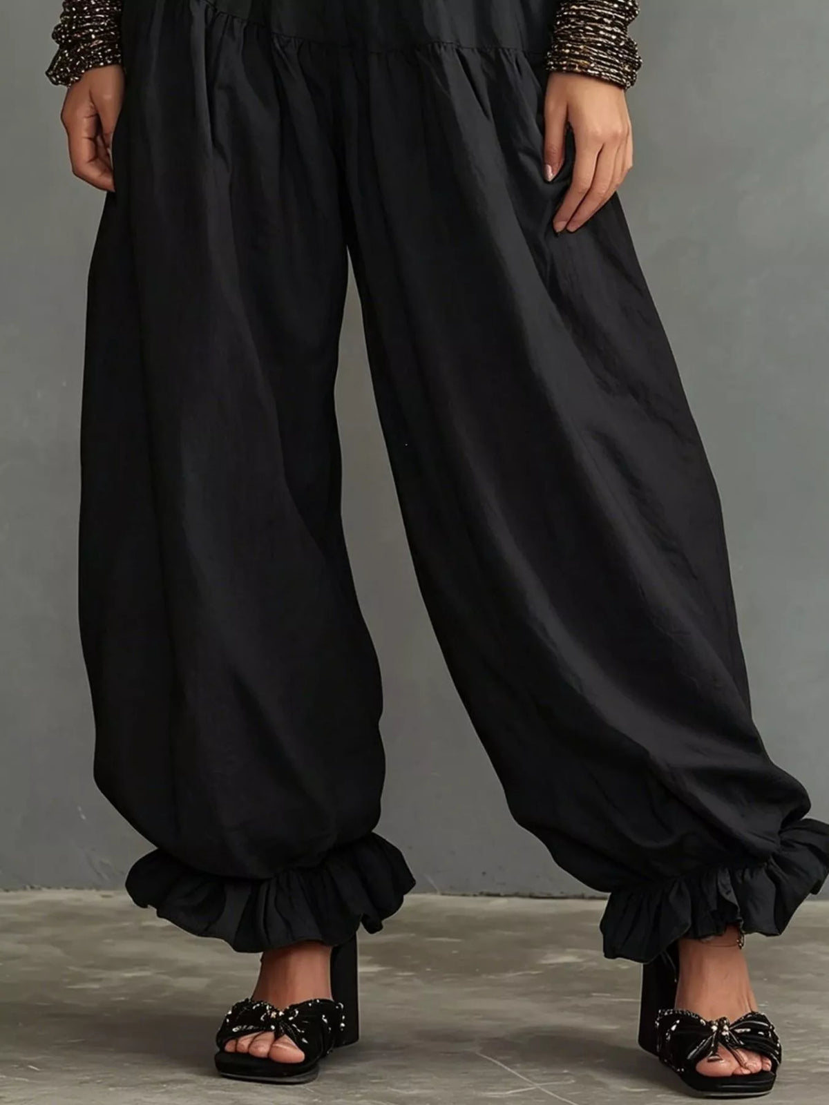 Full Size Smocked Ruffle Hem Wide Leg Pants Plus Size - Godess Beauty  #