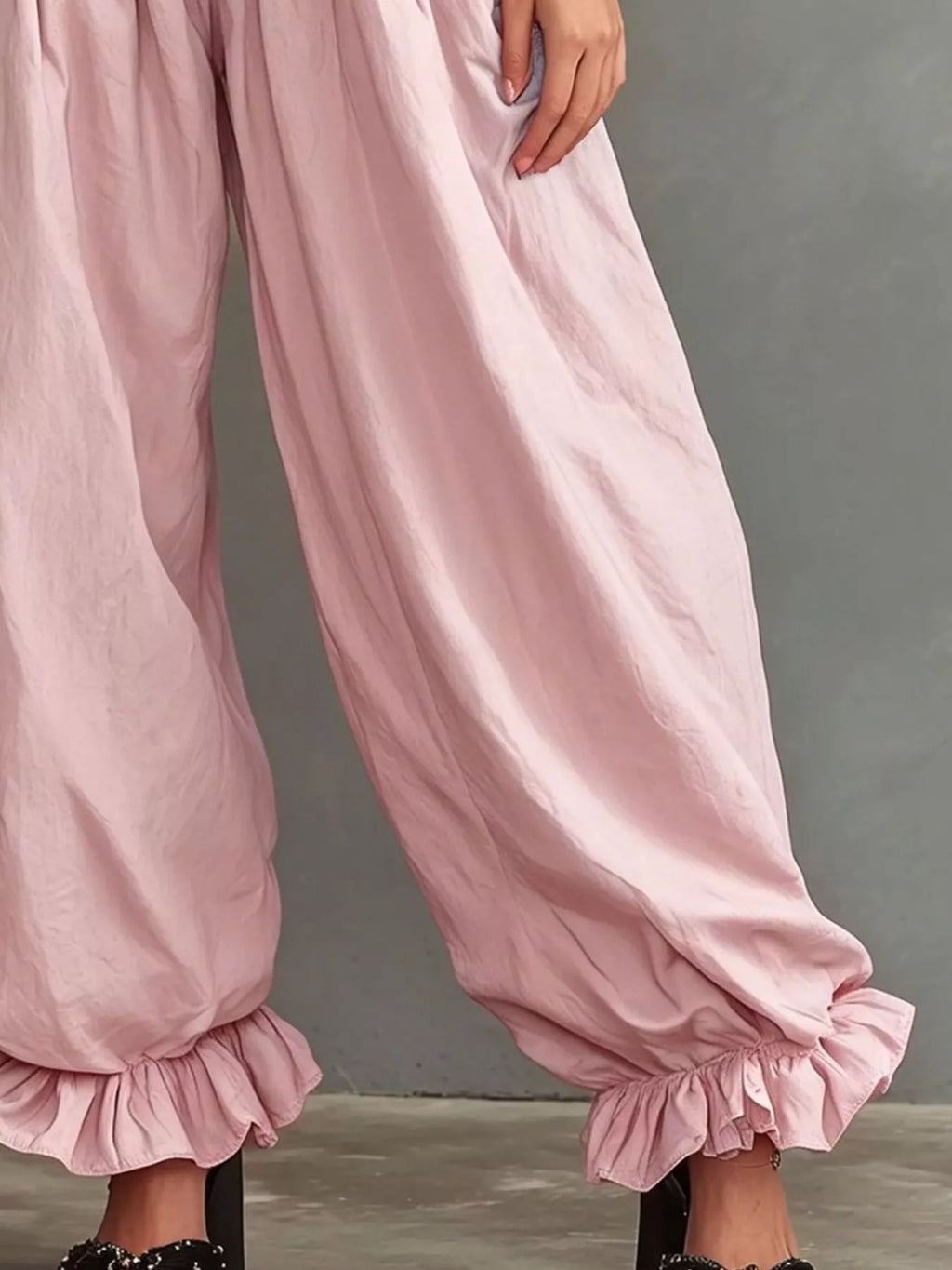 Full Size Smocked Ruffle Hem Wide Leg Pants Plus Size - Godess Beauty  #