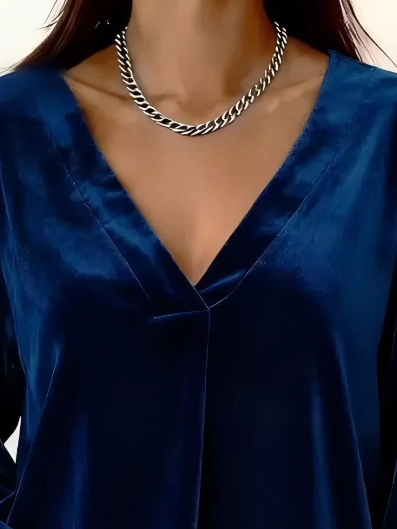 Full Size Velvet V-Neck Long Sleeve Blouse Plus Size - Godess beauty  #