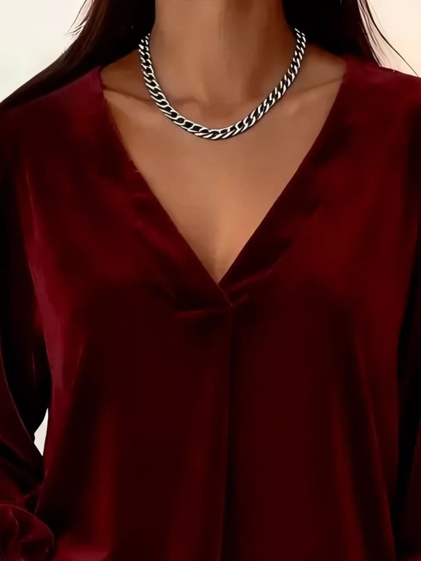 Full Size Velvet V-Neck Long Sleeve Blouse Plus Size - Godess beauty  #