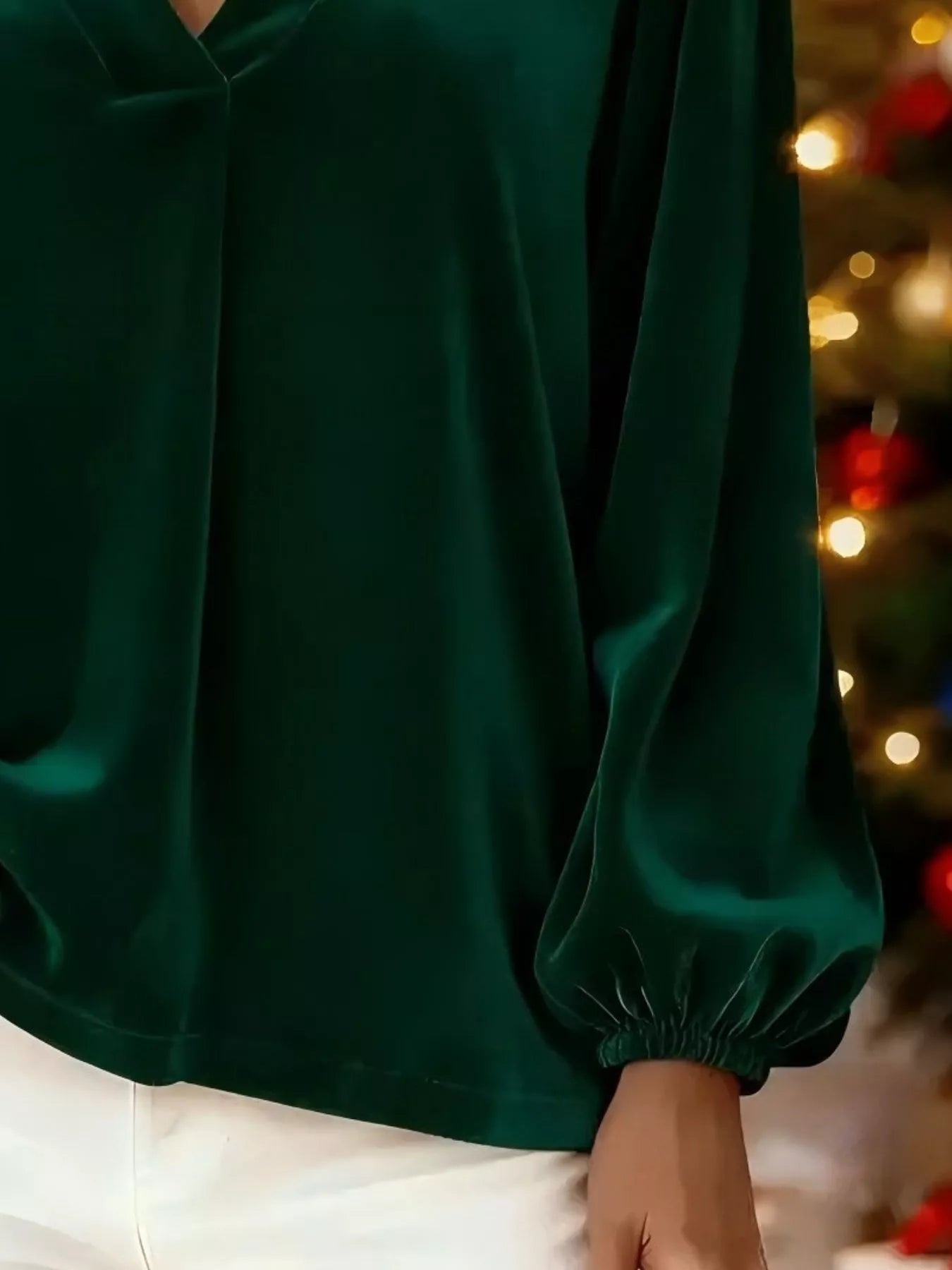 Full Size Velvet V-Neck Long Sleeve Blouse Plus Size - Godess beauty  #