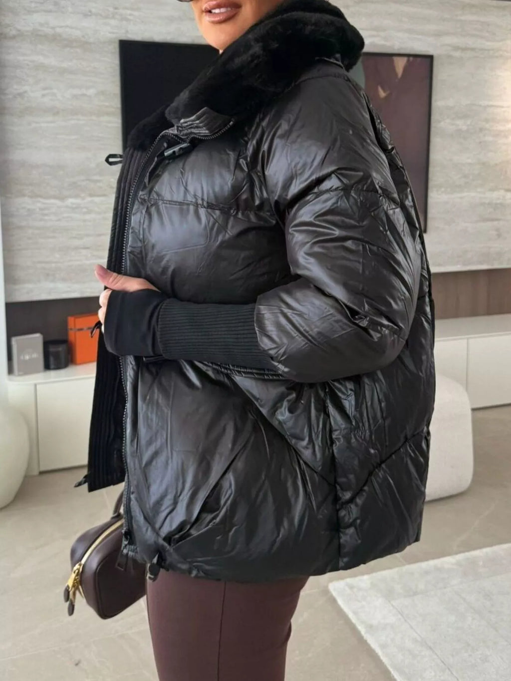 Fur Collar Padded Puffer Jacket - Godess Beauty  #