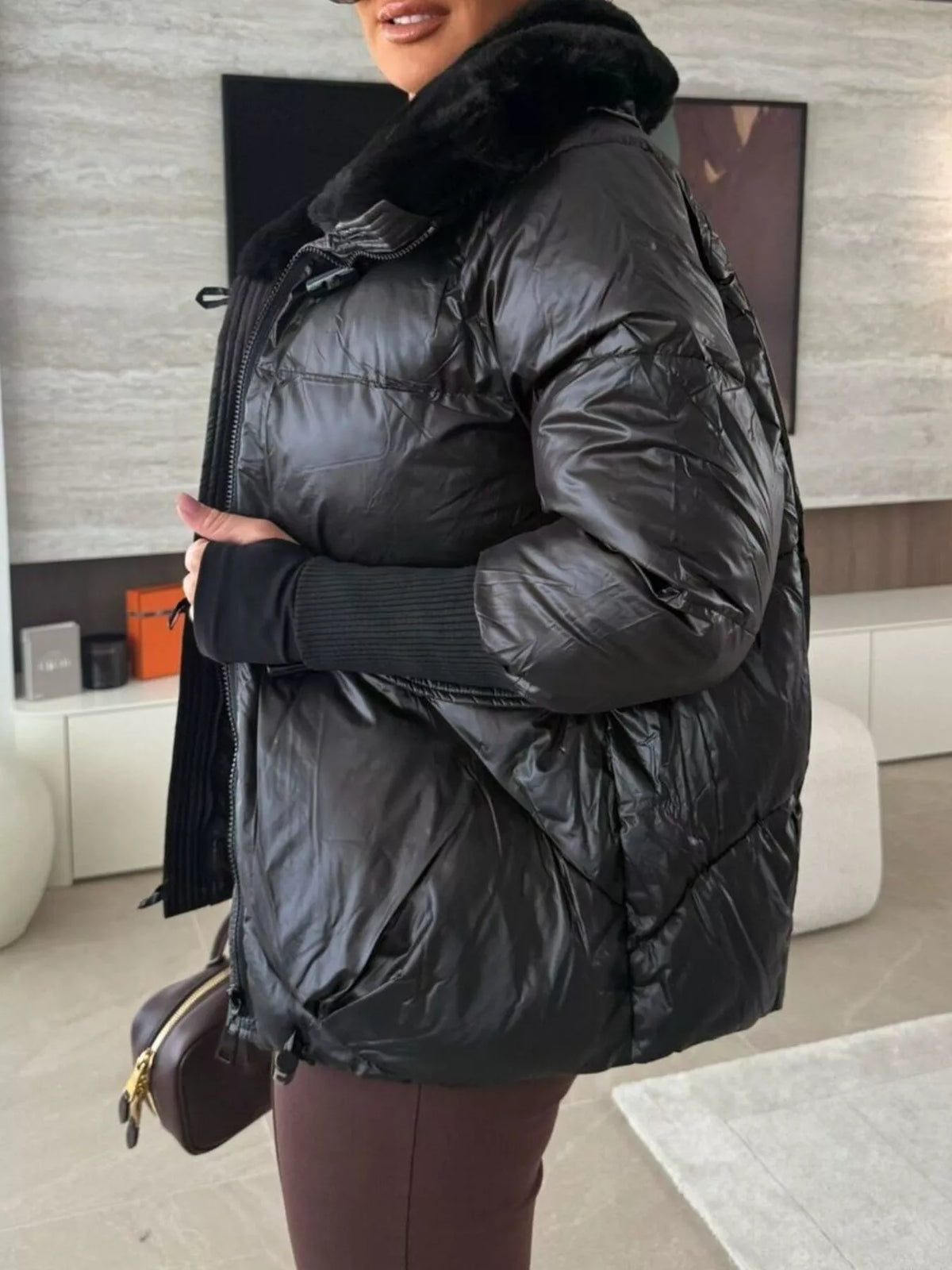Fur Collar Padded Puffer Jacket - Godess Beauty  #