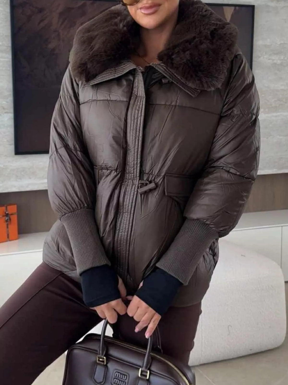 Fur Collar Padded Puffer Jacket - Godess Beauty  #