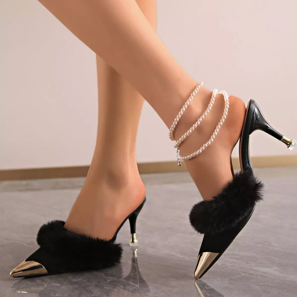 Furry Point Toe Sandals - Godess Beauty  #