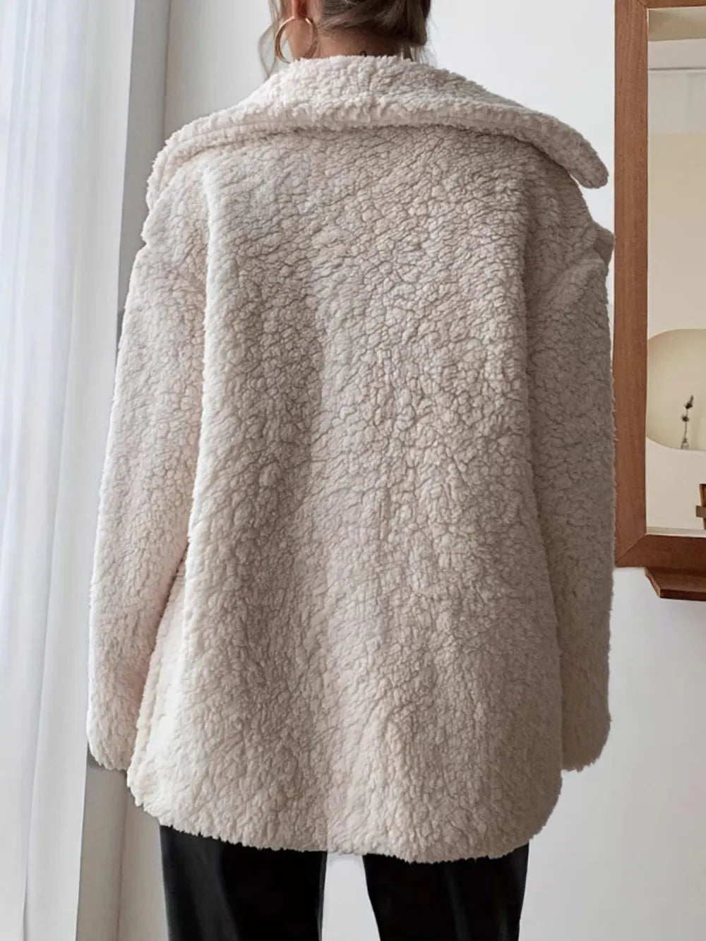 Fuzzy Open Front Long Sleeve Coat - Godess Beauty  #