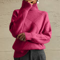 Geometric Turtleneck Long Sleeve Sweater - Godess Beauty  #