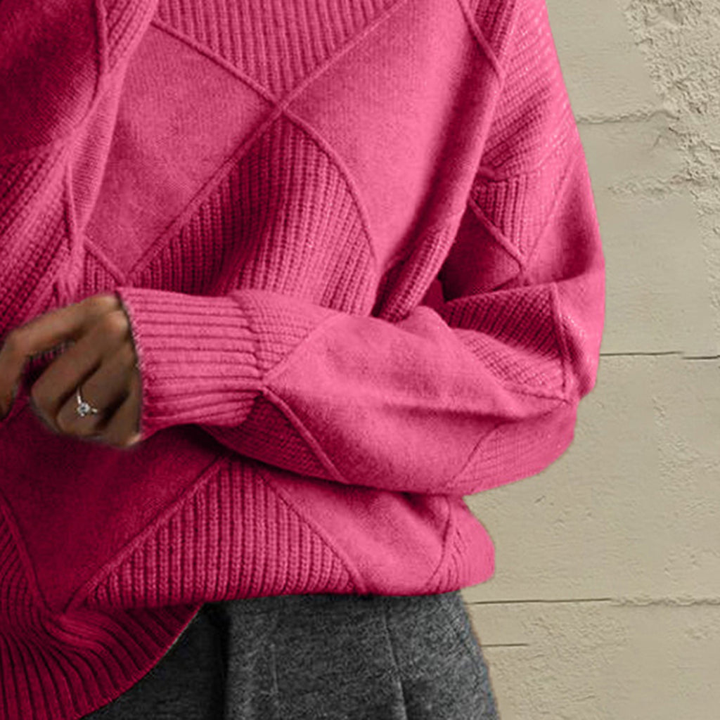 Geometric Turtleneck Long Sleeve Sweater - Godess Beauty  #