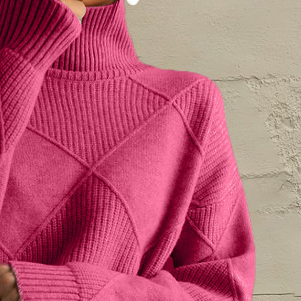 Geometric Turtleneck Long Sleeve Sweater - Godess Beauty  #