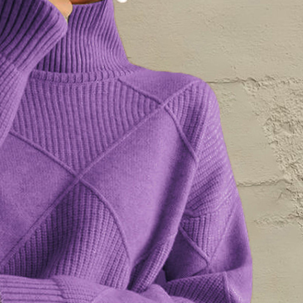 Geometric Turtleneck Long Sleeve Sweater - Godess Beauty  #