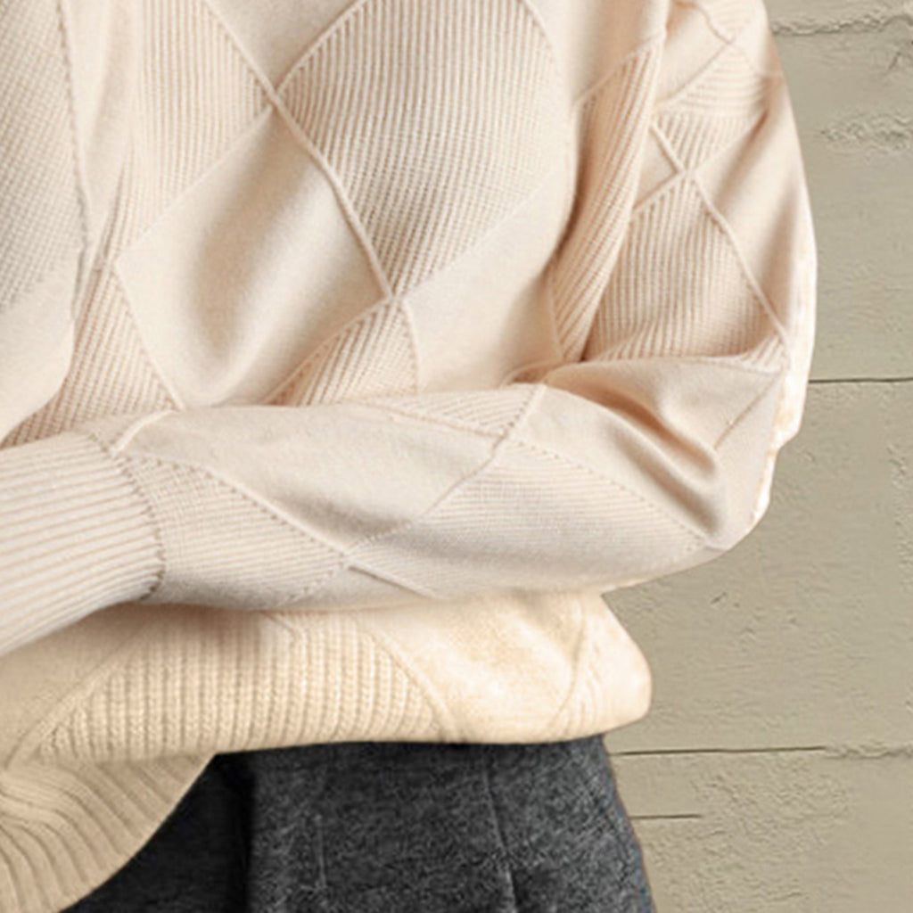 Geometric Turtleneck Long Sleeve Sweater - Godess Beauty  #