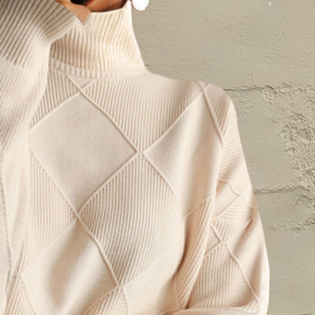 Geometric Turtleneck Long Sleeve Sweater - Godess Beauty  #