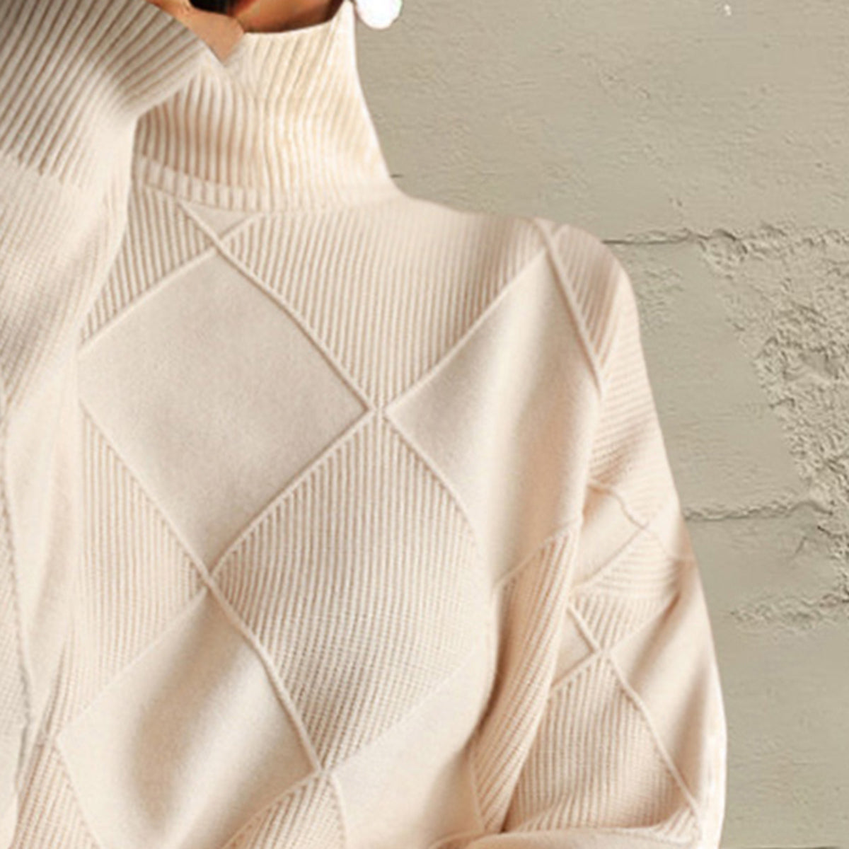 Geometric Turtleneck Long Sleeve Sweater - Godess Beauty  #