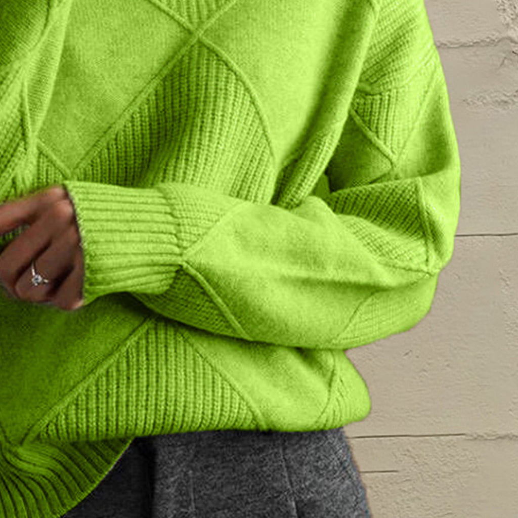Geometric Turtleneck Long Sleeve Sweater - Godess Beauty  #