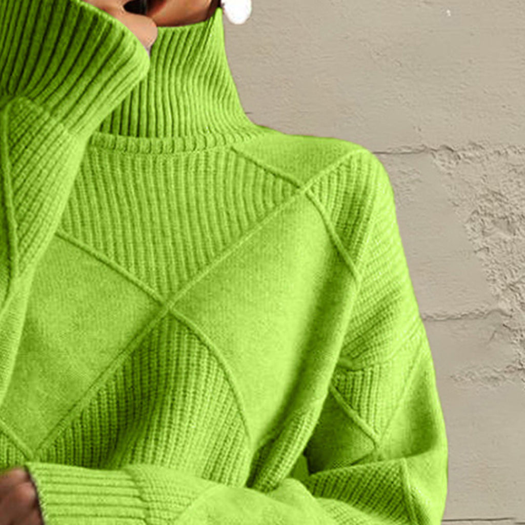 Geometric Turtleneck Long Sleeve Sweater - Godess Beauty  #