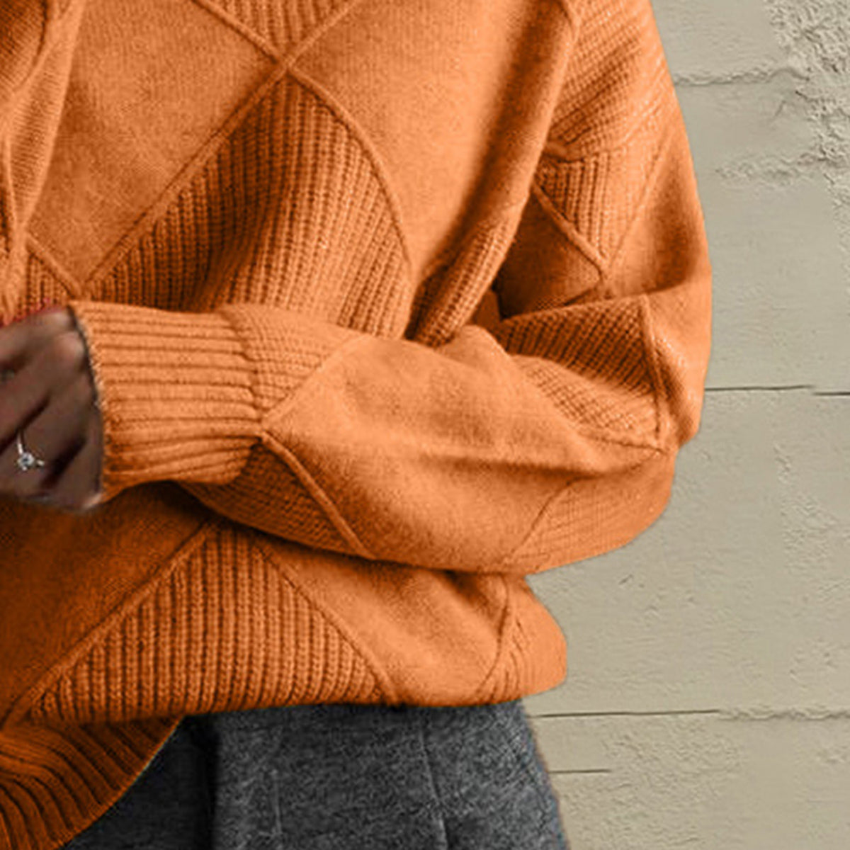Geometric Turtleneck Long Sleeve Sweater - Godess Beauty  #