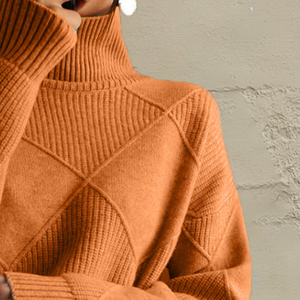 Geometric Turtleneck Long Sleeve Sweater - Godess Beauty  #