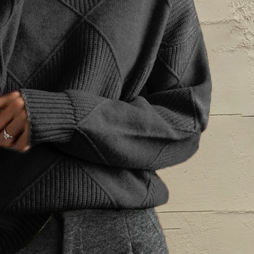 Geometric Turtleneck Long Sleeve Sweater - Godess Beauty  #