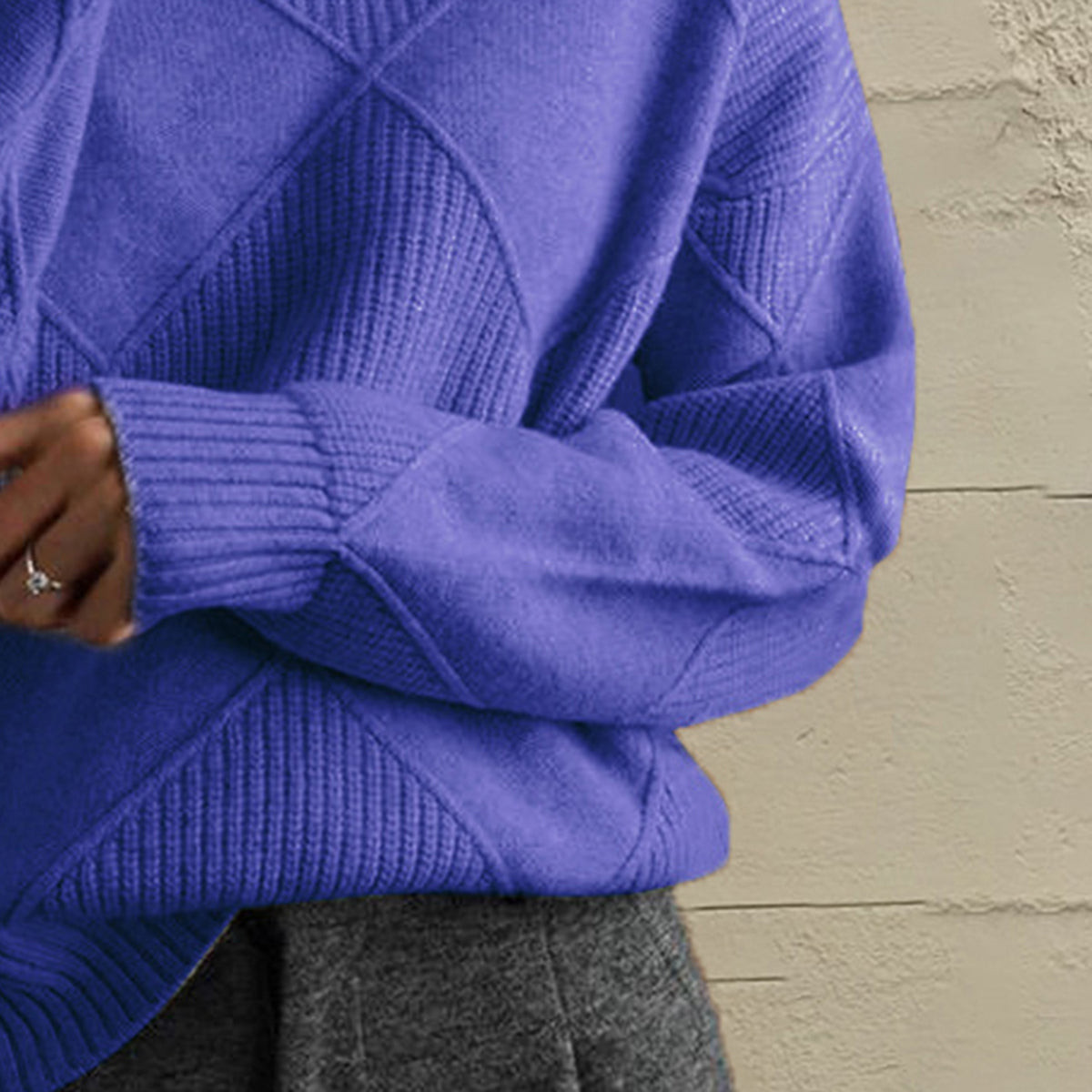 Geometric Turtleneck Long Sleeve Sweater - Godess Beauty  #