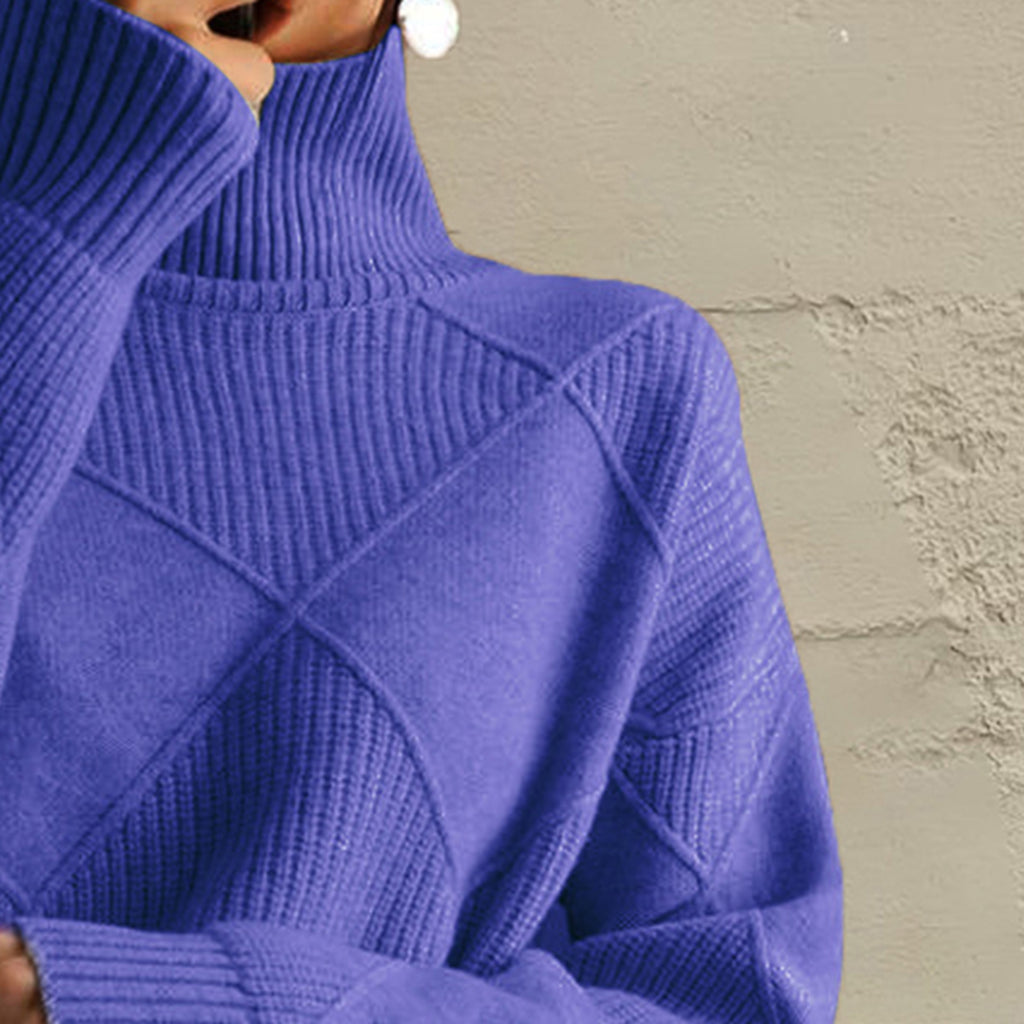 Geometric Turtleneck Long Sleeve Sweater - Godess Beauty  #
