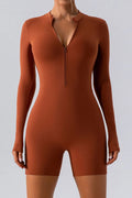 Half Zip Long Sleeve Active Romper - Godess beauty  #