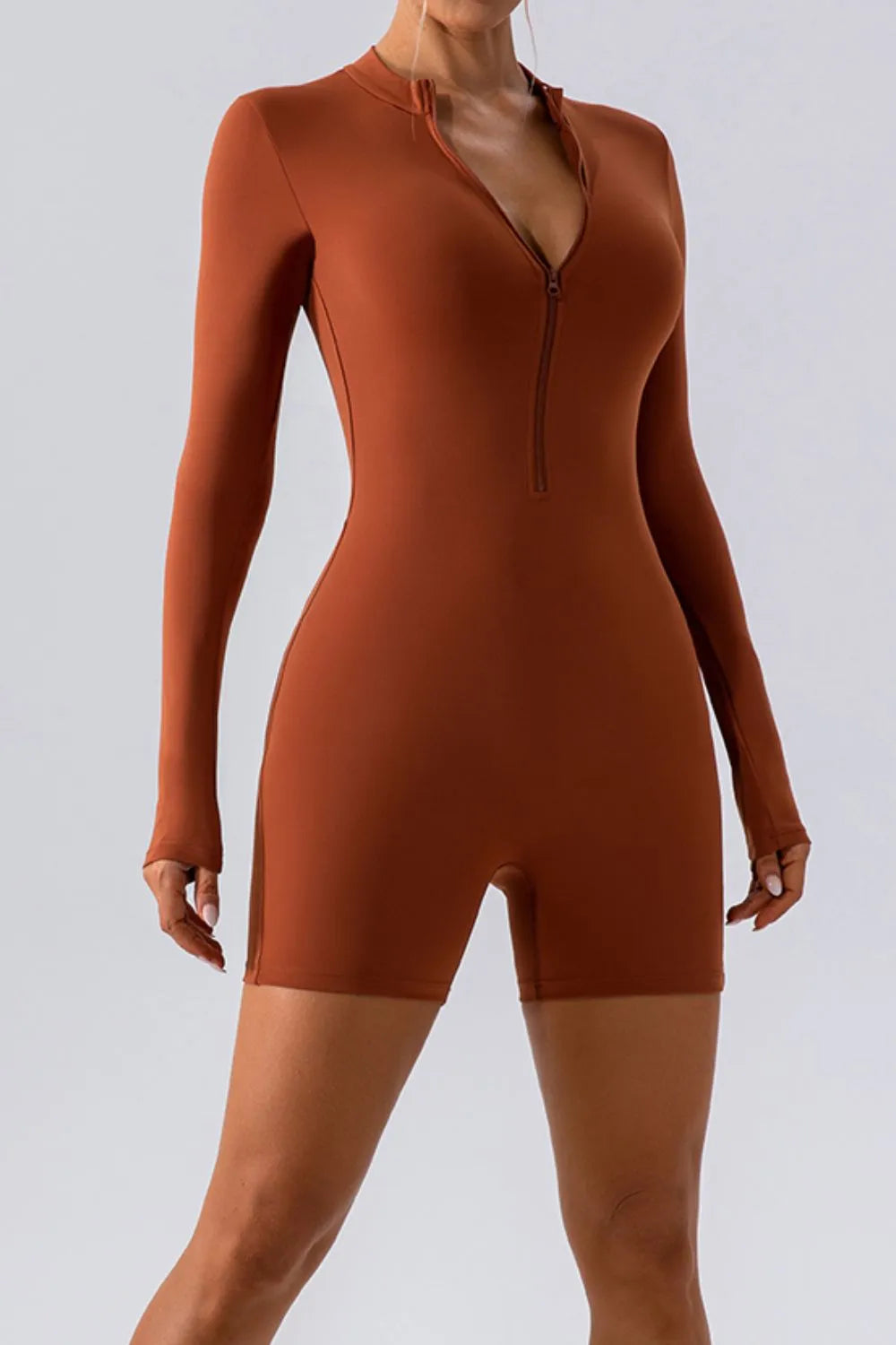 Half Zip Long Sleeve Active Romper - Godess beauty  #