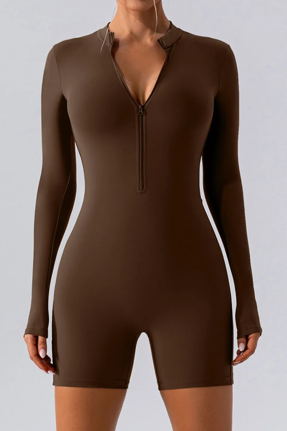 Half Zip Long Sleeve Active Romper - Godess beauty  #