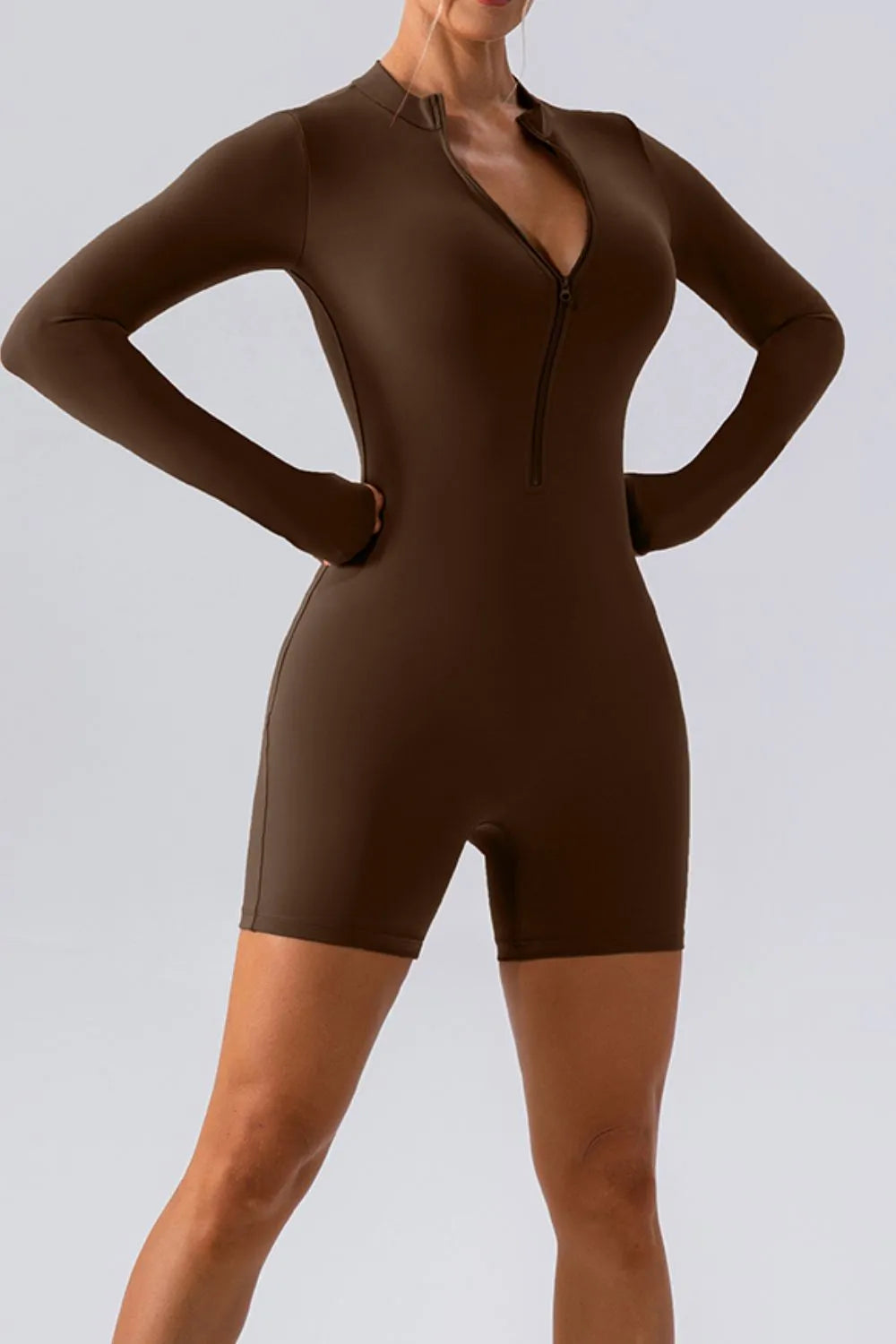 Half Zip Long Sleeve Active Romper - Godess beauty  #