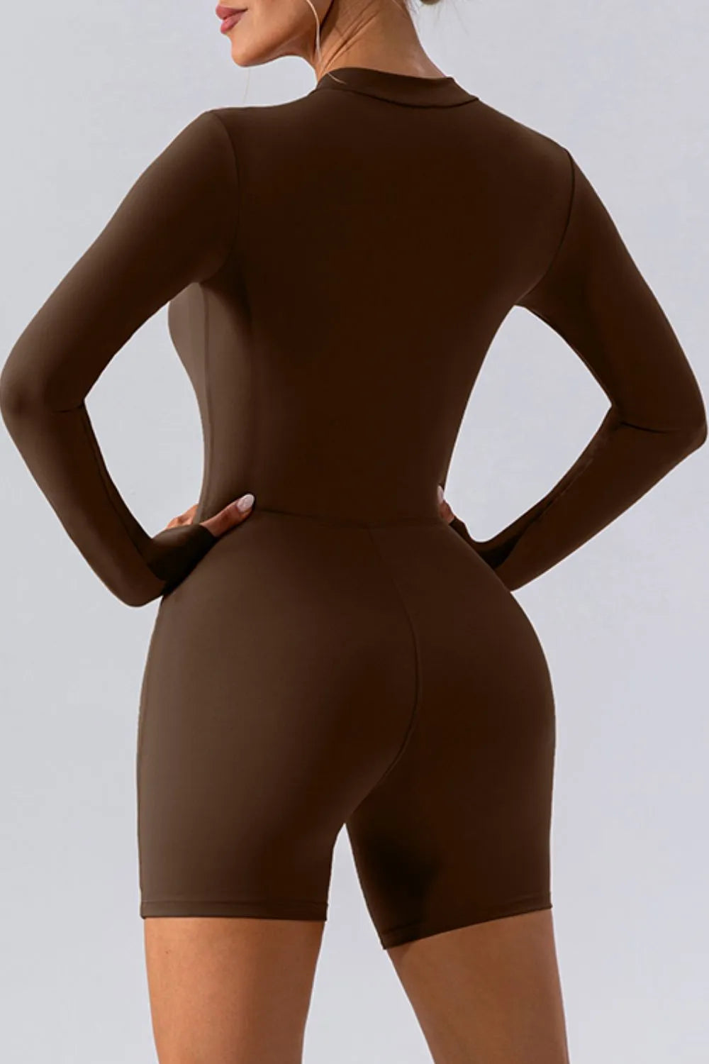 Half Zip Long Sleeve Active Romper - Godess beauty  #