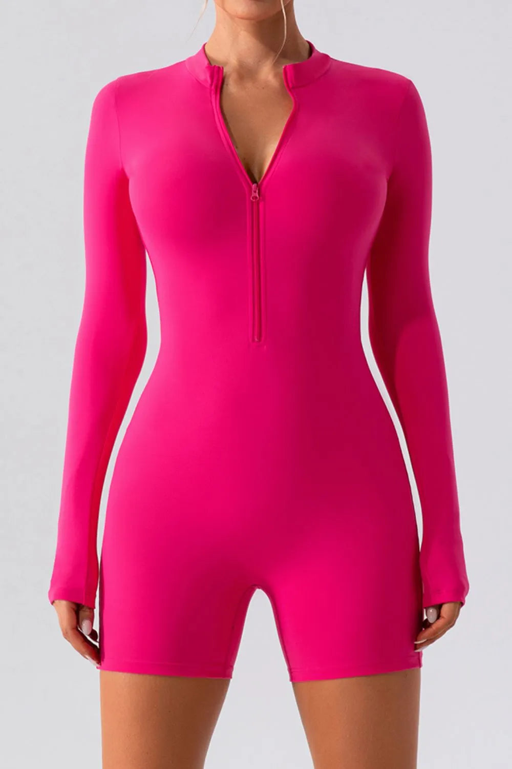 Half Zip Long Sleeve Active Romper - Godess beauty  #
