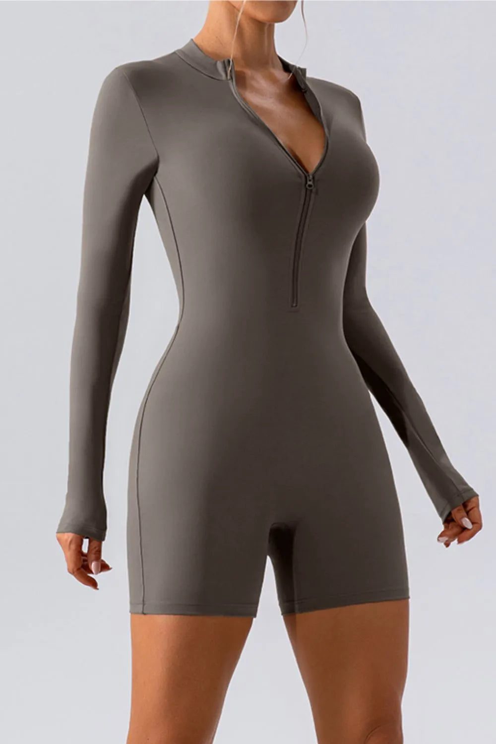 Half Zip Long Sleeve Active Romper - Godess beauty  #