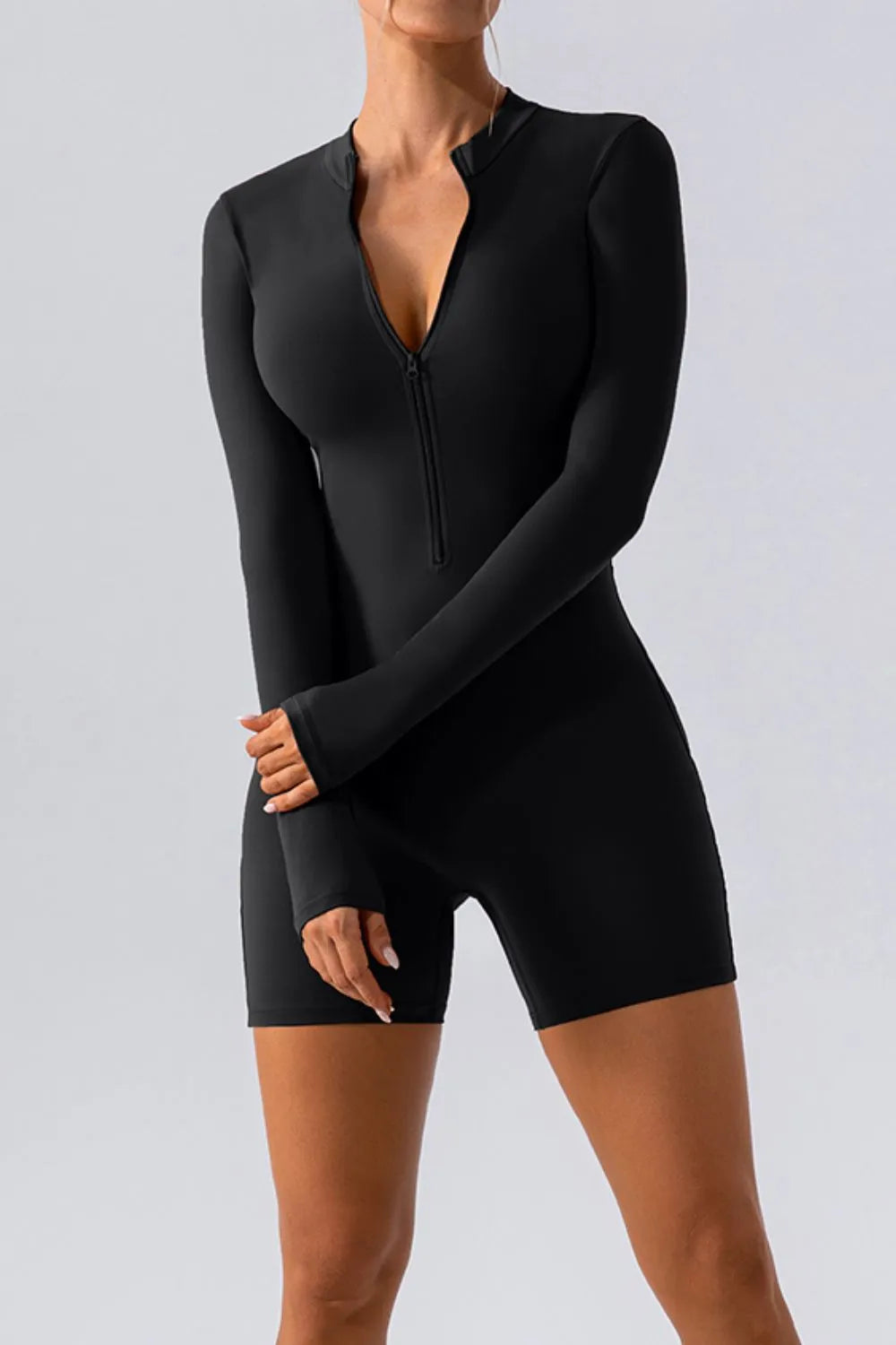 Half Zip Long Sleeve Active Romper - Godess beauty  #