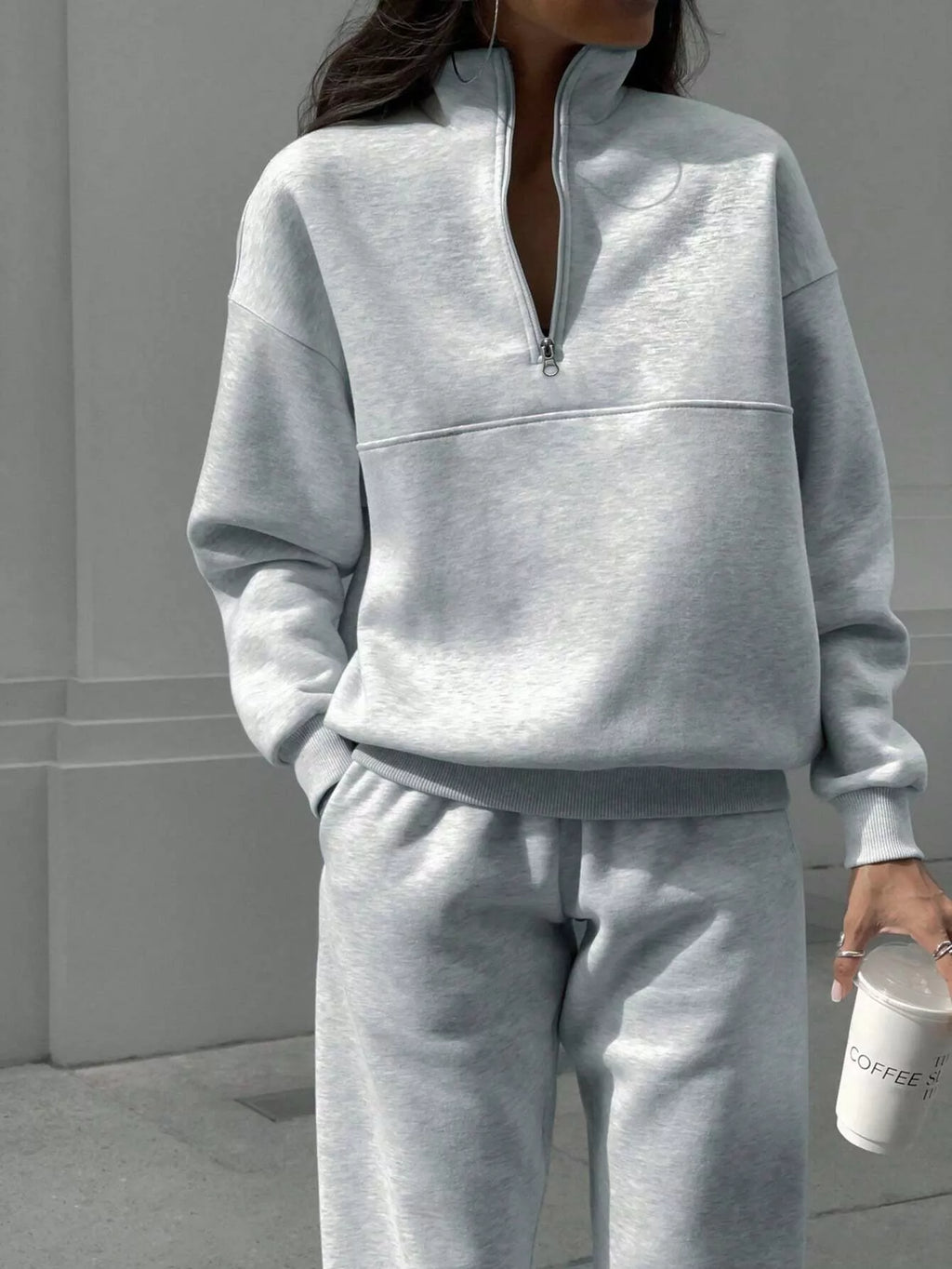 Half Zip Sweatshirt and Pants Set - Godess beauty  #