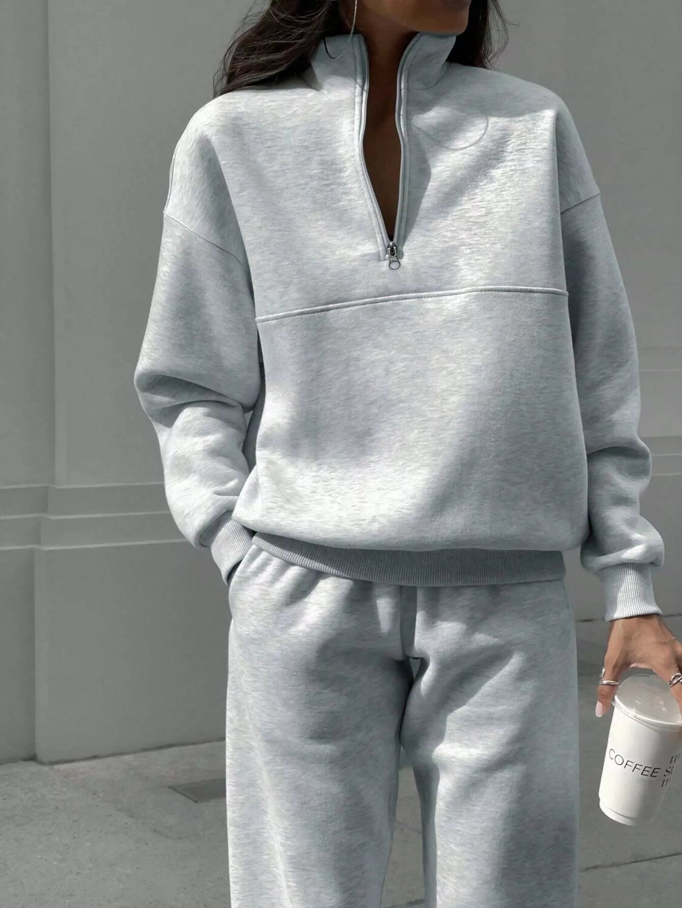 Half Zip Sweatshirt and Pants Set - Godess beauty  #