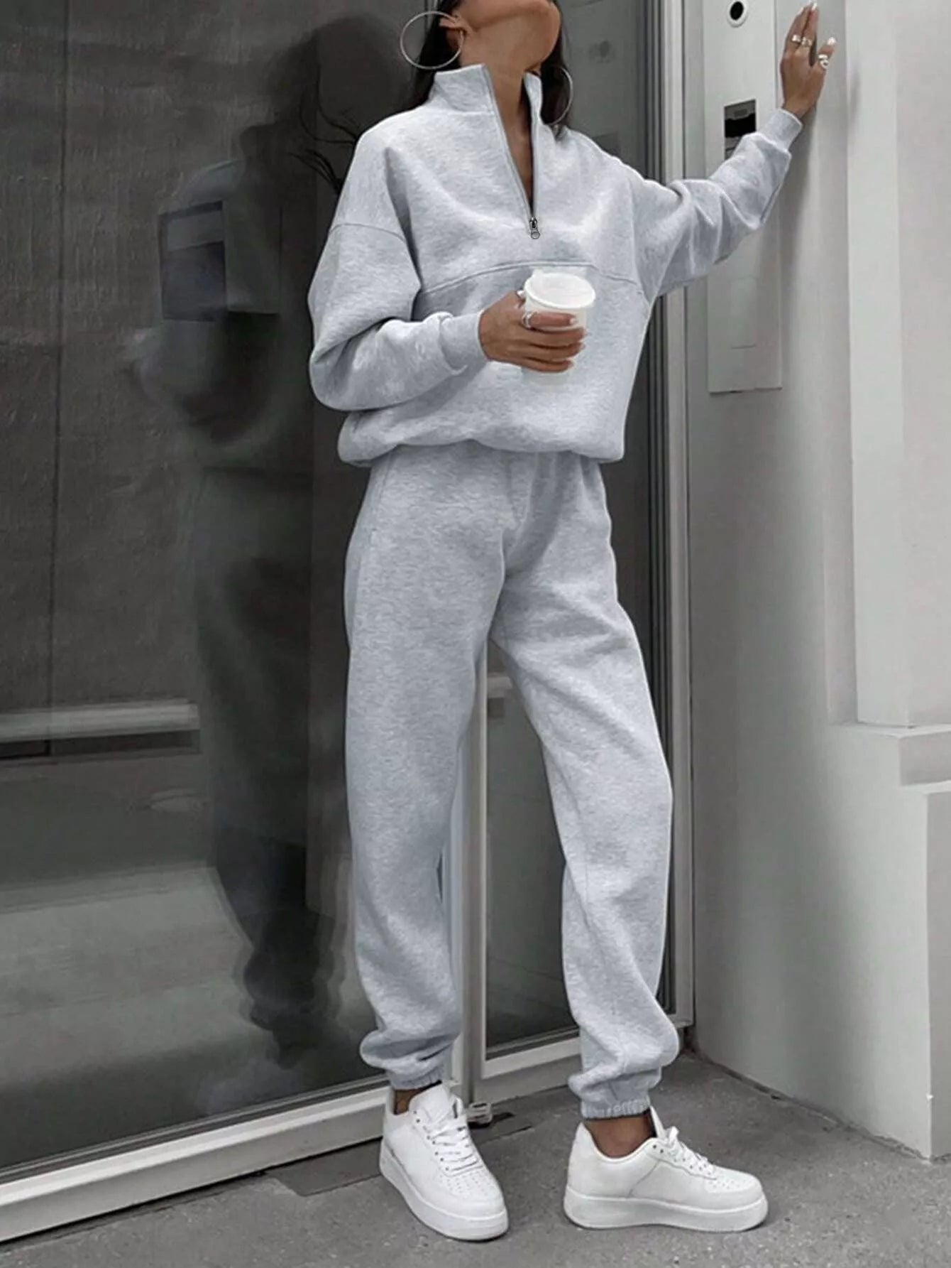 Half Zip Sweatshirt and Pants Set - Godess beauty  #