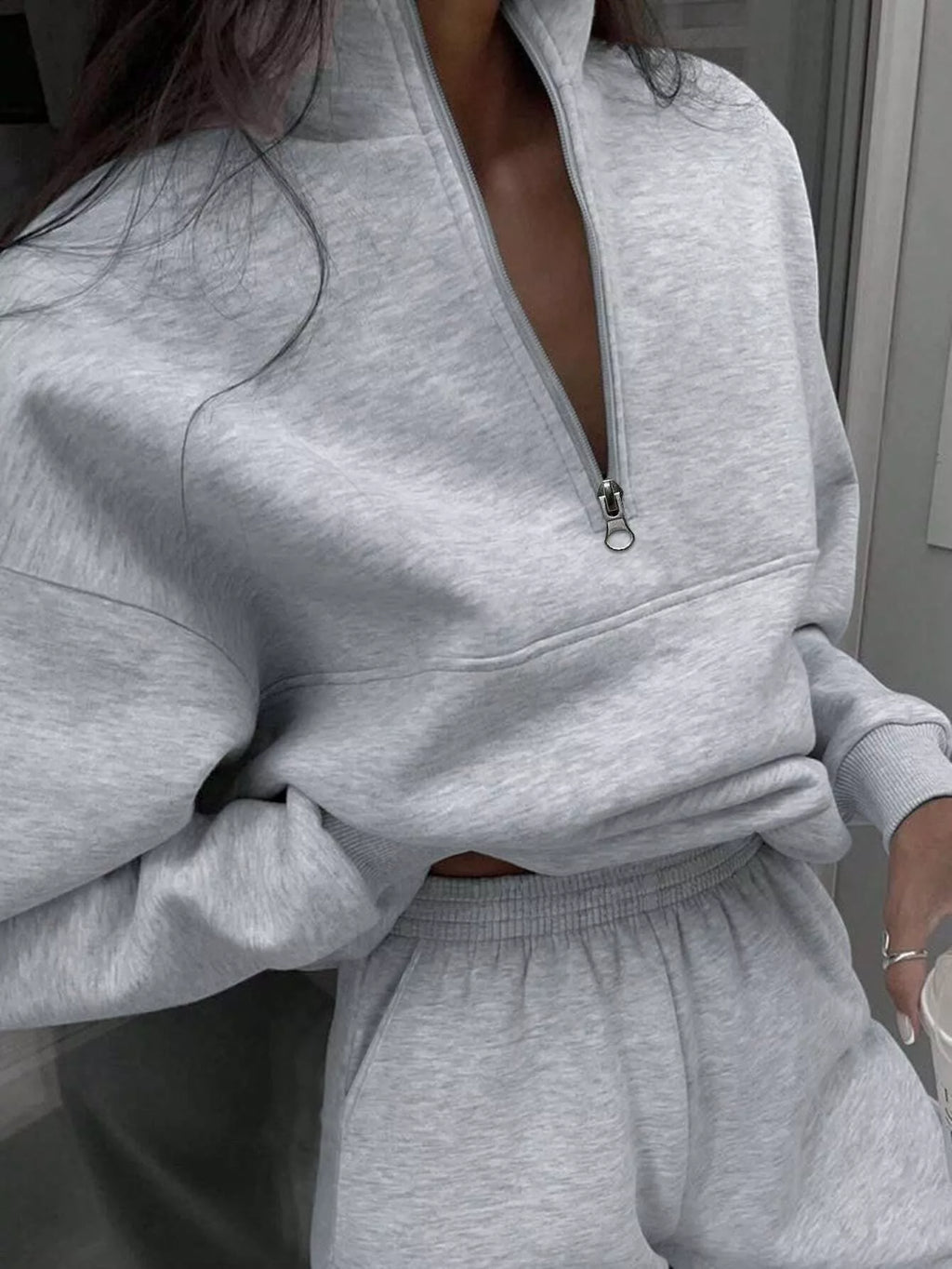Half Zip Sweatshirt and Pants Set - Godess beauty  #